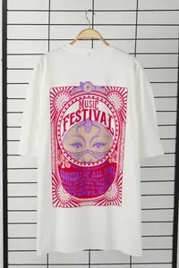 MAN Plus Size Ecru Unisex Oversized/Wide Cut Ethnic Back Printed 100% Cotton T-Shirt - Image 3