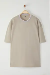 MAN Plus Size Stone Oversized/Wide Cut Knitwear Banded textured Pique T-Shirt - Image 3