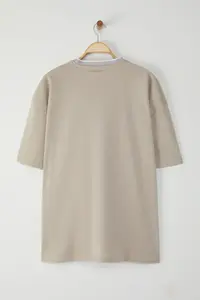 MAN Plus Size Stone Oversized/Wide Cut Knitwear Banded textured Pique T-Shirt - Image 4