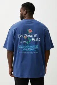 MAN Indigo Plus Size Oversized/Wide Cut Floral Embroidered 100% Cotton T-Shirt