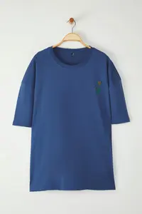 MAN Indigo Plus Size Oversized/Wide Cut Floral Embroidered 100% Cotton T-Shirt - Image 3