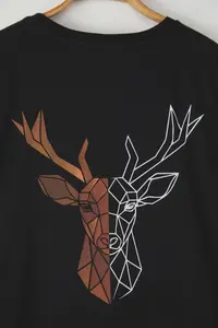 MAN Black Plus Size Oversized/Wide Cut Deer Printed 100% Cotton T-Shirt - Image 4