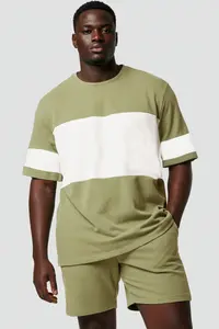 MAN Mint Plus Size Oversized/Wide Cut Color Blocked textured T-Shirt