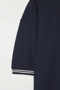 MAN Navy Blue Oversized/Wide Cut Embroidered Knitwear Tape Detailed textured T-Shirt - Image 5
