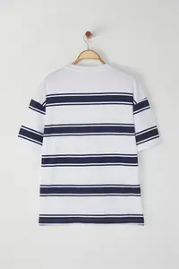 MAN White Oversized/Wide Cut Striped Thick 100% Cotton T-Shirt - Image 11