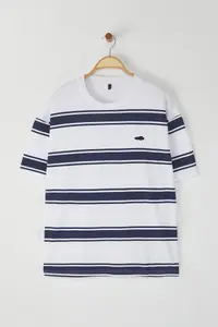 MAN White Oversized/Wide Cut Striped Thick 100% Cotton T-Shirt - Image 8