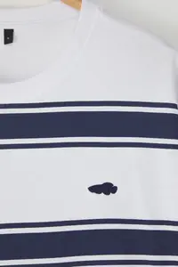 MAN White Oversized/Wide Cut Striped Thick 100% Cotton T-Shirt - Image 9