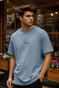 MAN Mavi Oversized/Wide Cut Printed textured Soft Thick T-Shirt - Image 2