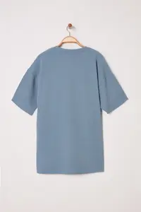 MAN Mavi Oversized/Wide Cut Printed textured Soft Thick T-Shirt - Image 5