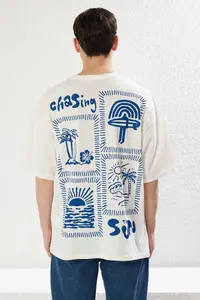 MAN Ecru Oversized/Wide Cut Printed 100% Cotton T-Shirt - Image 5