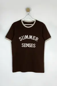 MAN Brown slim/Narrow Cut Sleeve Detailed Printed 100% Cotton T-Shirt - Image 6