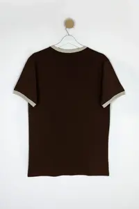 MAN Brown slim/Narrow Cut Sleeve Detailed Printed 100% Cotton T-Shirt - Image 7