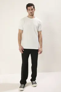 MAN White Regular/Normal Kesim textured Knitwear Banded T-Shirt