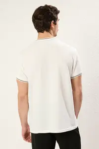 MAN White Regular/Normal Kesim textured Knitwear Banded T-Shirt - Image 4