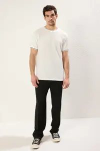 MAN White Regular/Normal Kesim textured Knitwear Banded T-Shirt - Image 5