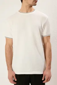 MAN White Regular/Normal Kesim textured Knitwear Banded T-Shirt - Image 6
