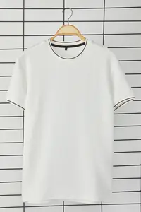 MAN White Regular/Normal Kesim textured Knitwear Banded T-Shirt - Image 8