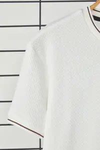 MAN White Regular/Normal Kesim textured Knitwear Banded T-Shirt - Image 9