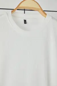 MAN Ecru Low Shoulder Regular/Comfortable Cut textured T-Shirt - Image 8