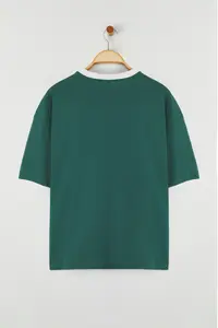 MAN Emerald Green Boxy/Square Kesim 100% Cotton Printed T-Shirt - Image 2
