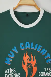 MAN Emerald Green Boxy/Square Kesim 100% Cotton Printed T-Shirt - Image 4
