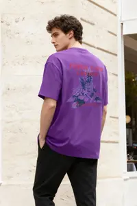 MAN Purple Oversized/Wide Cut Fruit Back Printed 100% Cotton T-Shirt