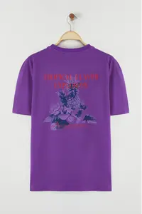 MAN Purple Oversized/Wide Cut Fruit Back Printed 100% Cotton T-Shirt - Image 2