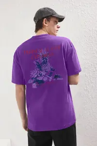 MAN Purple Oversized/Wide Cut Fruit Back Printed 100% Cotton T-Shirt - Image 3