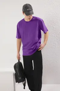 MAN Purple Oversized/Wide Cut Fruit Back Printed 100% Cotton T-Shirt - Image 4