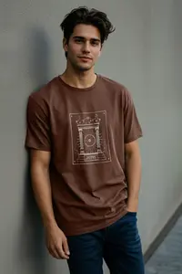MAN Dark Brown Oversized/Wide Cut Embroidered 100% Cotton Tok Material T-Shirt - Image 4