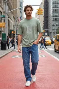 MAN Mint Oversized/Wide Cut Embroidered 100% Cotton Tok Material T-Shirt