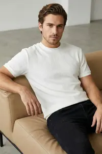 MAN White Regular/Normal Kesim Crew Neck Cotton Basic T-Shirt