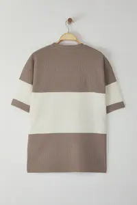 MAN Stone Oversized/Wide Cut Color Blocked textured T-Shirt - Image 6
