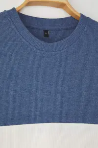 MAN Indigo Oversized/Wide Cut Color Blocked textured T-Shirt - Image 7