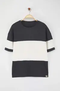 MAN Anthracite Oversized/Wide Cut Color Blocked textured T-Shirt - Image 9