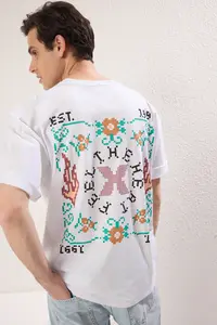 MAN White Oversized Printed 100% Cotton T-Shirt
