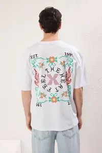 MAN White Oversized Printed 100% Cotton T-Shirt - Image 5