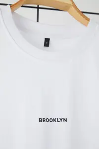 MAN White Oversized/Wide Cut 100% Cotton Brooklyn Printed Tok Material T-Shirt - Image 4
