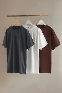 MAN White-Anthracite-Dark Brown 3 Sets Paket Regular Fit Printed 100% Cotton T-Shirt - Image 2