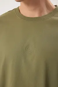 MAN Khaki Oversized/Wide Cut Vintage/Washed Look 100% Cotton T-Shirt - Image 4