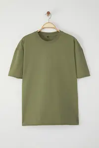 MAN Khaki Oversized/Wide Cut Vintage/Washed Look 100% Cotton T-Shirt - Image 6