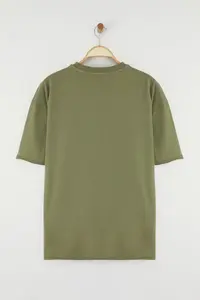 MAN Khaki Oversized/Wide Cut Vintage/Washed Look 100% Cotton T-Shirt - Image 8
