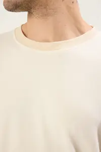 MAN Ecru Boxy Fit/Square Cut Soft Texture interlock Material T-Shirt - Image 7