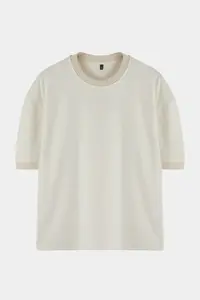 MAN Ecru Boxy Fit/Square Cut Soft Texture interlock Material T-Shirt - Image 8