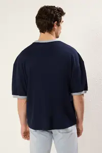 MAN Navy Blue Boxy Fit/Square Cut Soft Texture interlock Material T-Shirt - Image 3