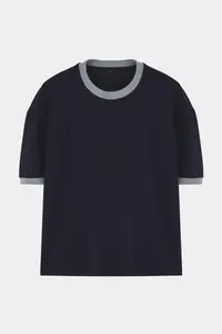 MAN Navy Blue Boxy Fit/Square Cut Soft Texture interlock Material T-Shirt - Image 6