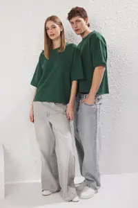 MAN Dark Green Boxy/Square Kesim Thick Premium T-Shirt