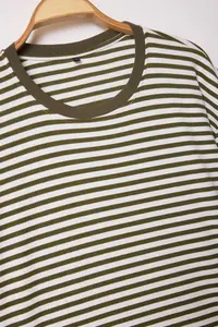MAN Khaki-Ecru Striped Oversized/Wide Cut textured T-Shirt - Image 7