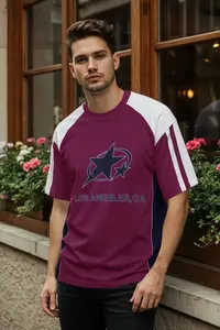 MAN Burgundy College Oversized/Wide Cut 100% Cotton Color Blocked T-Shirt - Image 2