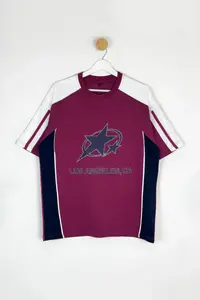 MAN Burgundy College Oversized/Wide Cut 100% Cotton Color Blocked T-Shirt - Image 3